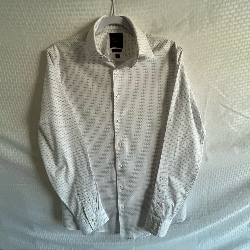 Ben Sherman Tailoring Stretch Button Up Long Sleeve Shirt White Blue Size Med